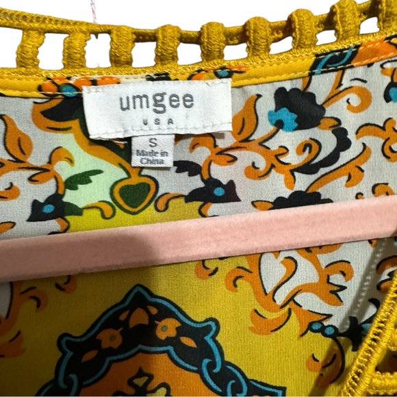 UMGEE Yellow Bohemian V-Neck Printed Dress Size S - Picture 4 of 8